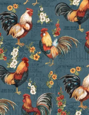 Garden Gate Roosters Teal