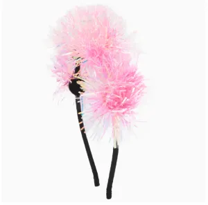 Girls Pom Pom Tinsel Headband Pink Valentine