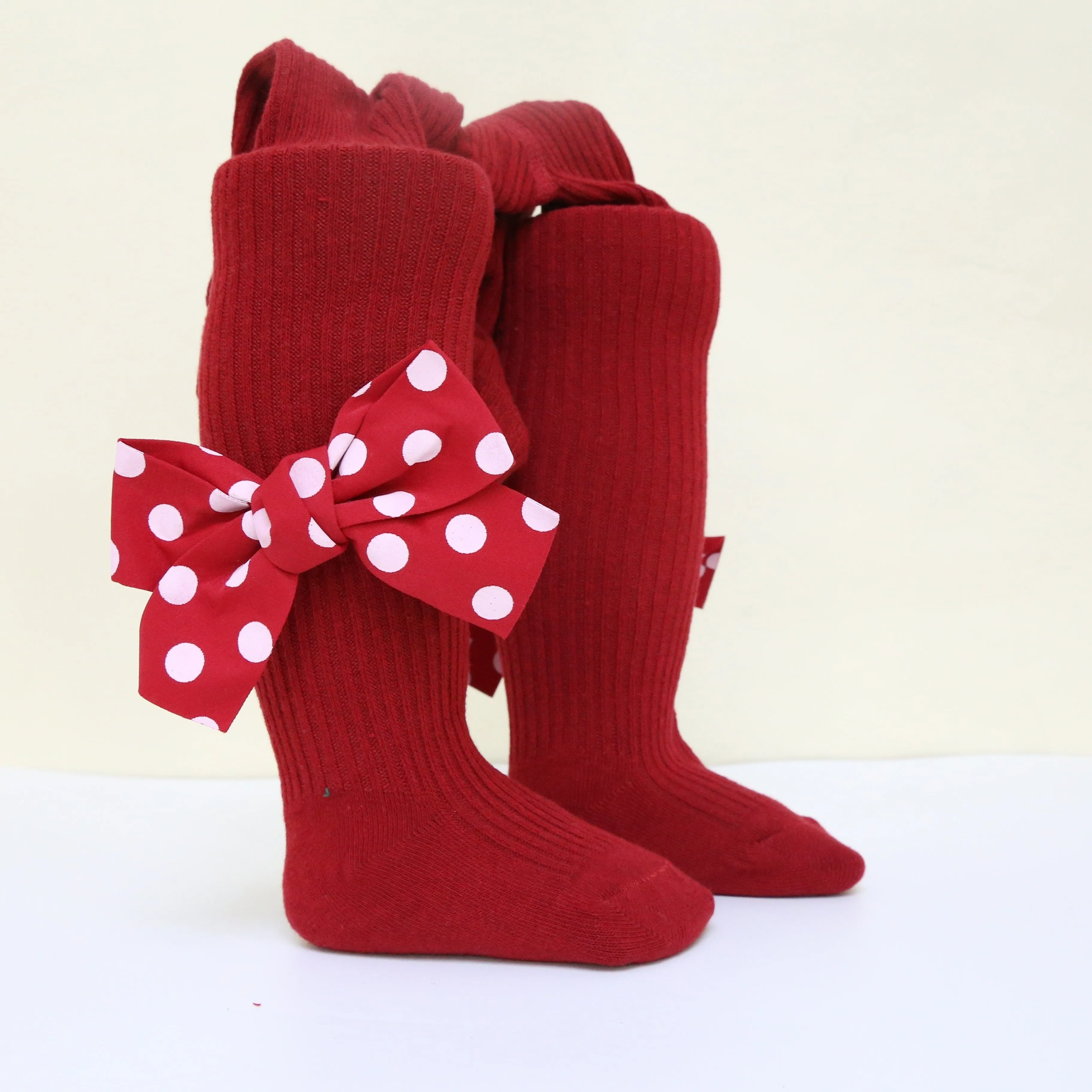 Girls' Red Polka Dot Bow Pantyhose