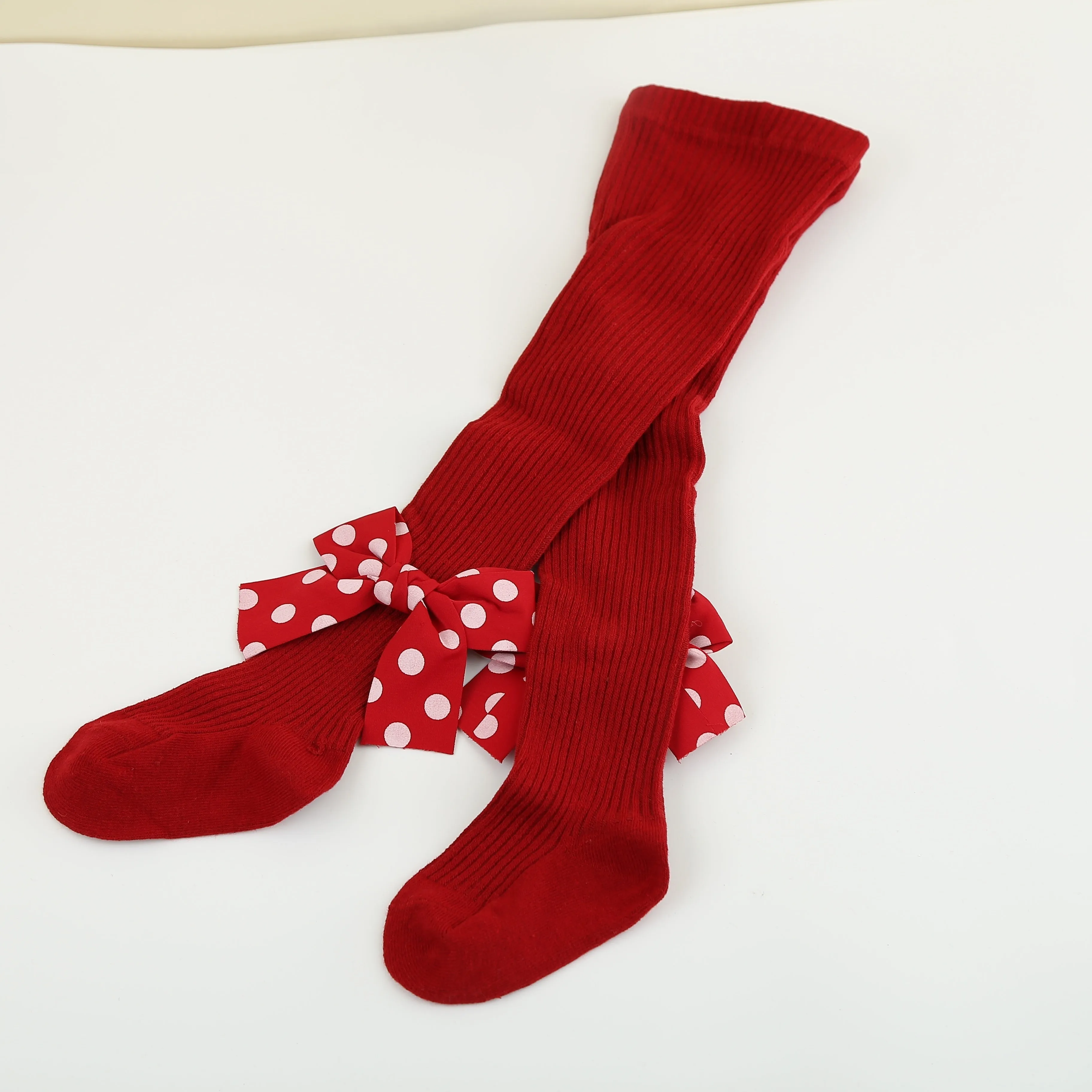 Girls' Red Polka Dot Bow Pantyhose
