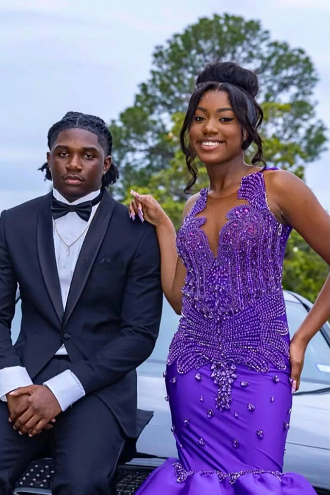 Glamorous Mermaid Purple Sleeveless Crystal Sexy Prom Dress