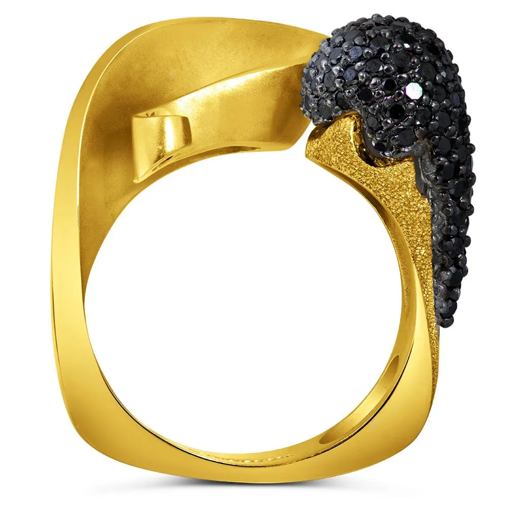 Gold Calla Ring with Black Diamonds