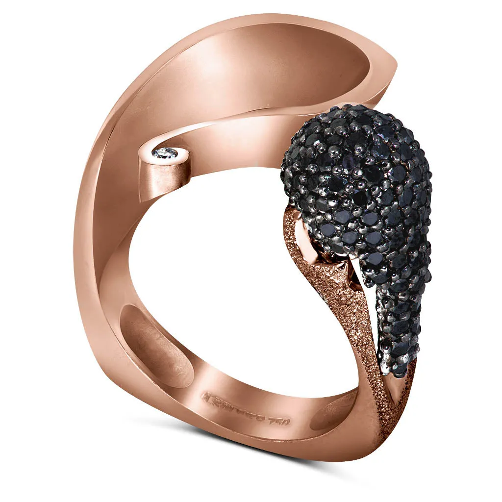 Gold Calla Ring with Black Diamonds