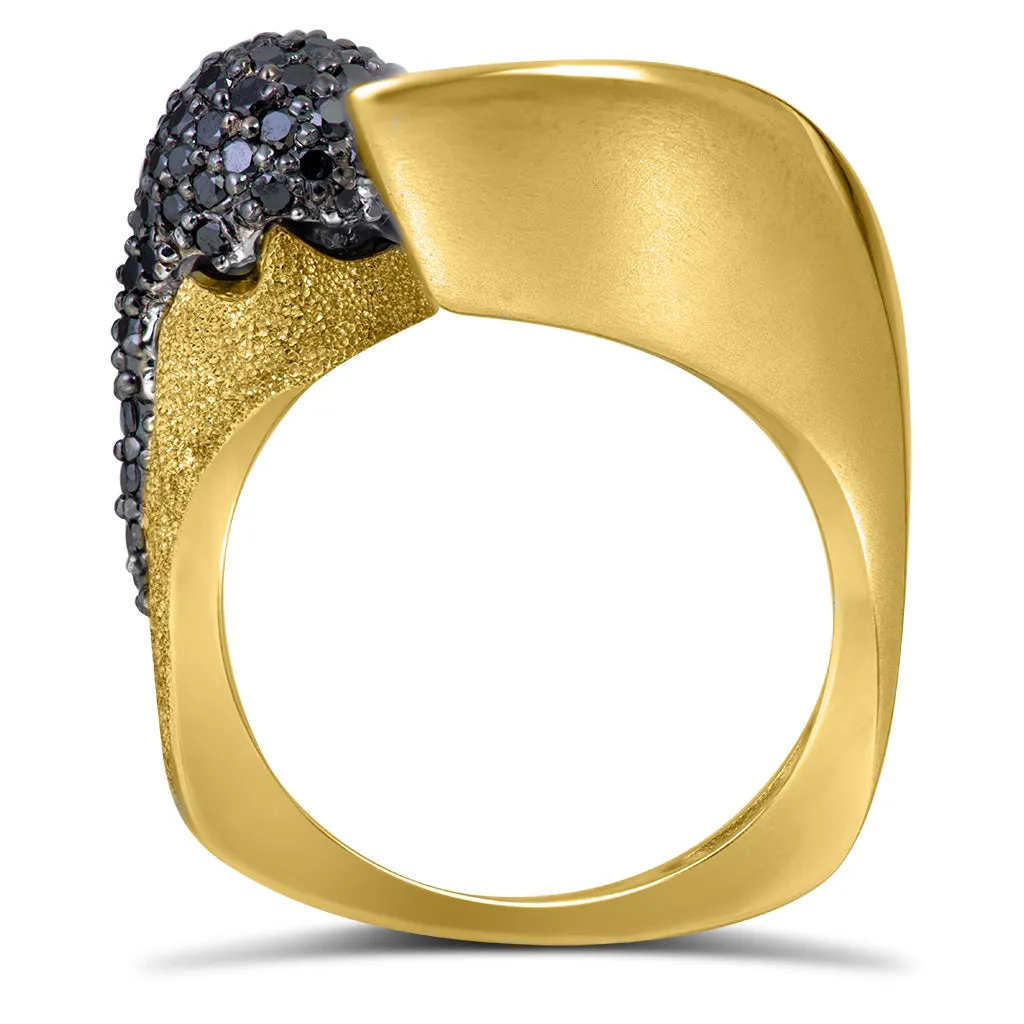 Gold Calla Ring with Black Diamonds