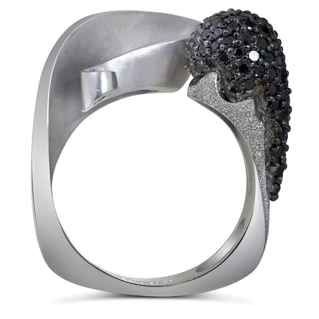 Gold Calla Ring with Black Diamonds