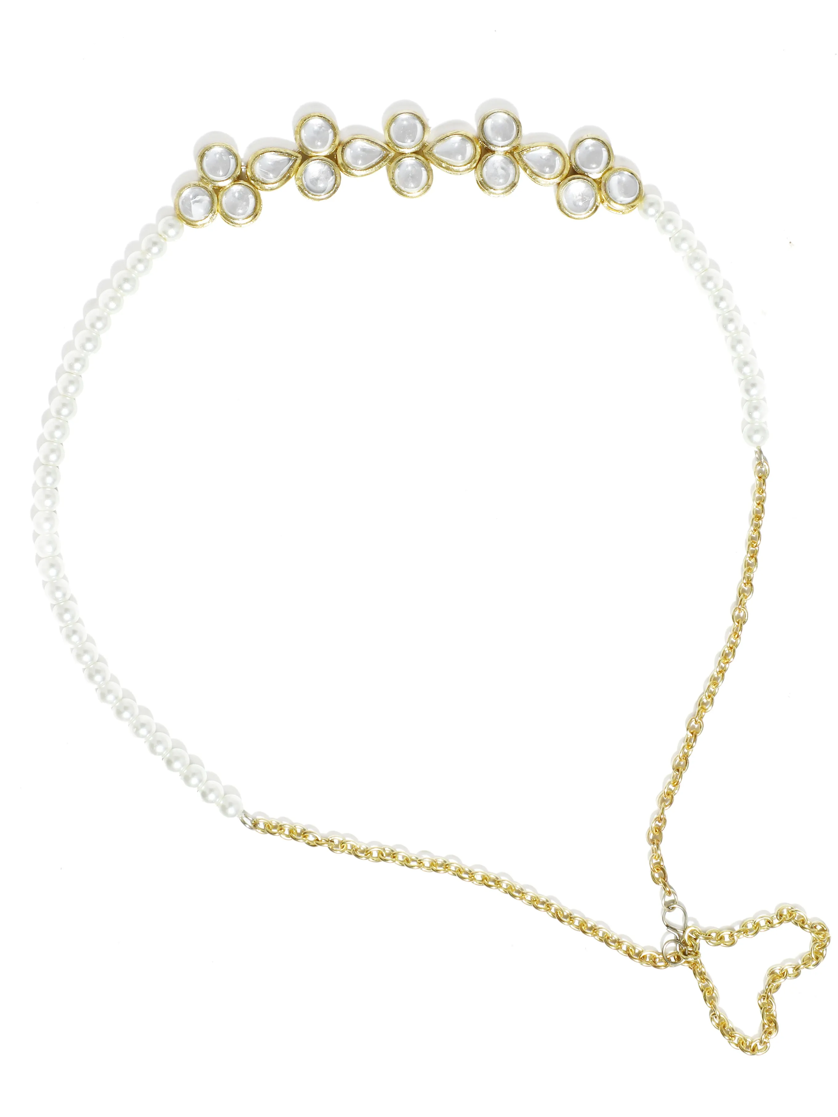 Gold Plated Pearl and Kundan Studded Hairband