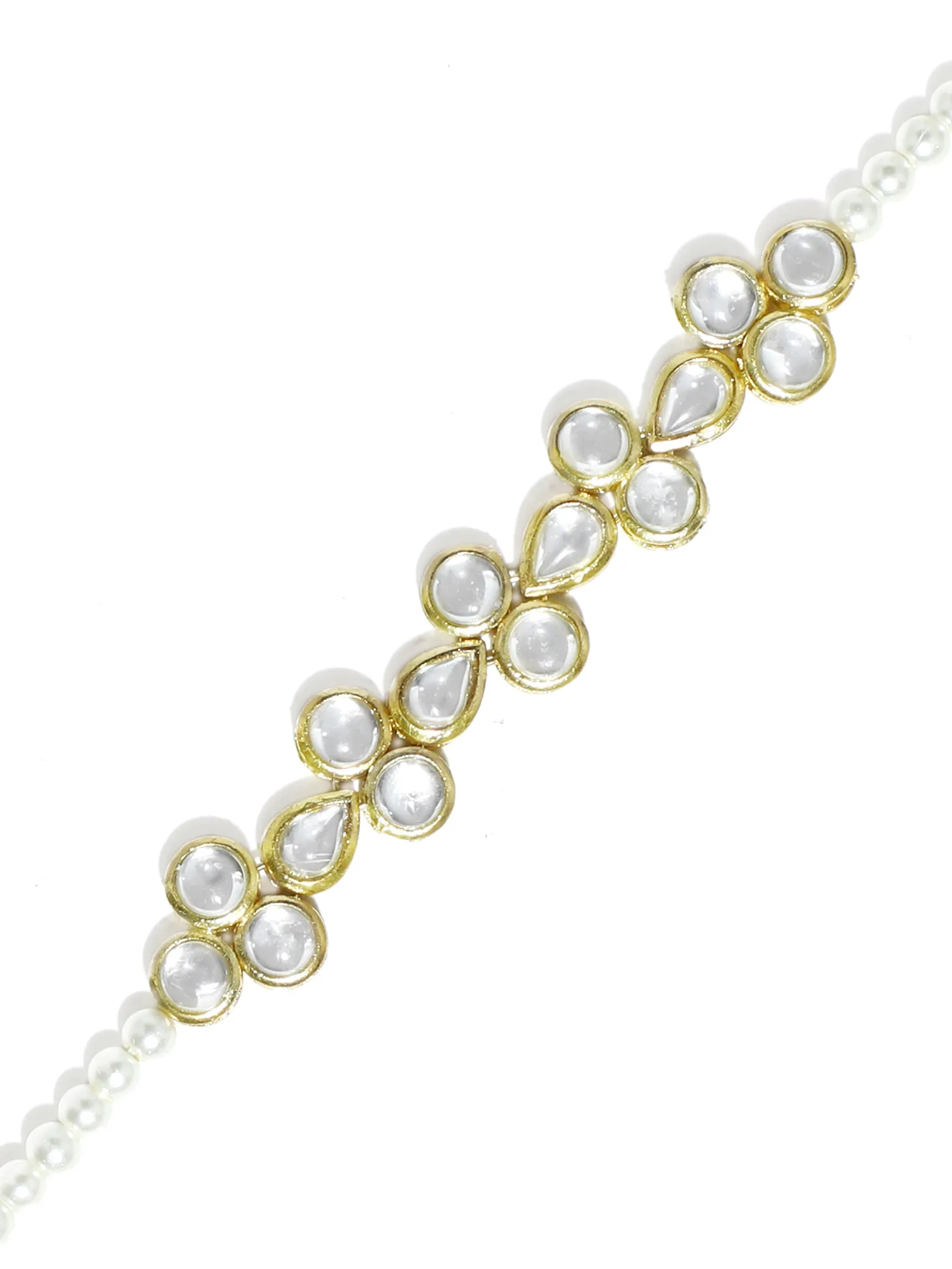 Gold Plated Pearl and Kundan Studded Hairband