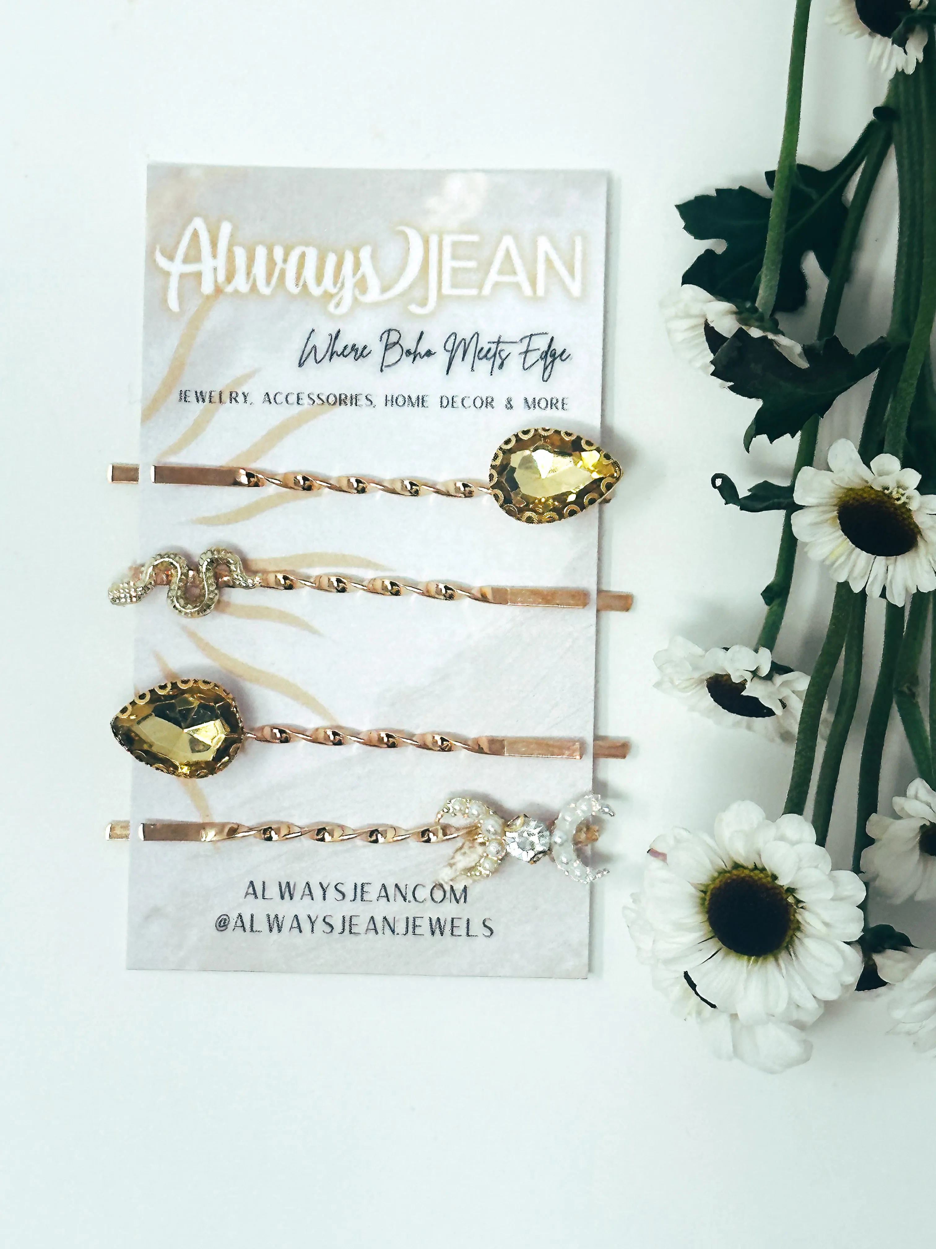 Gold Snake and Gold Faux Diamond Pin Set- Celestial, gemstone hair accessories- fun wedding hair accessories