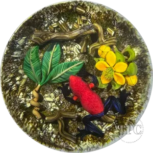 Gordon Smith 1994 Glass Art Paperweight Strawberry Poison Dart Frog with Yellow Tropical Flowers