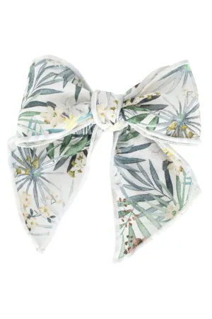 Green Tropical Floral Print Hair Bow