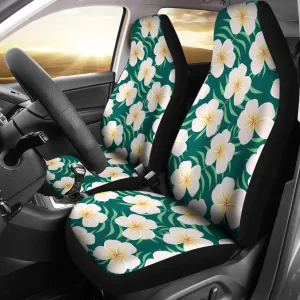 Green With Plumeria Frangipani Hawaiian Flower Pattern Car Seat Covers