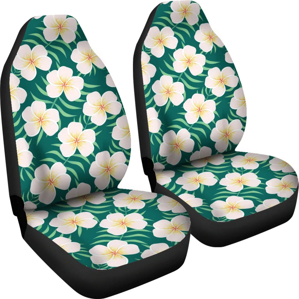 Green With Plumeria Frangipani Hawaiian Flower Pattern Car Seat Covers