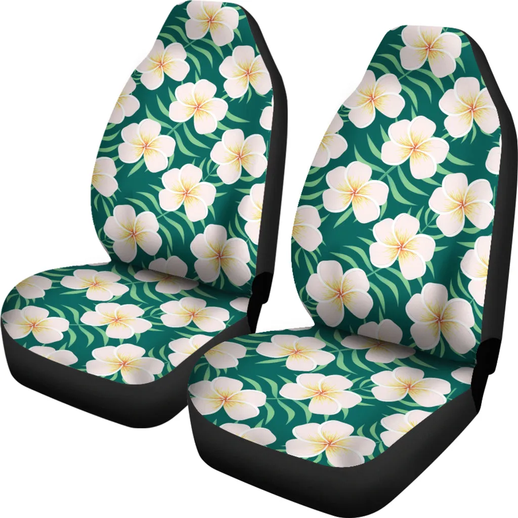 Green With Plumeria Frangipani Hawaiian Flower Pattern Car Seat Covers
