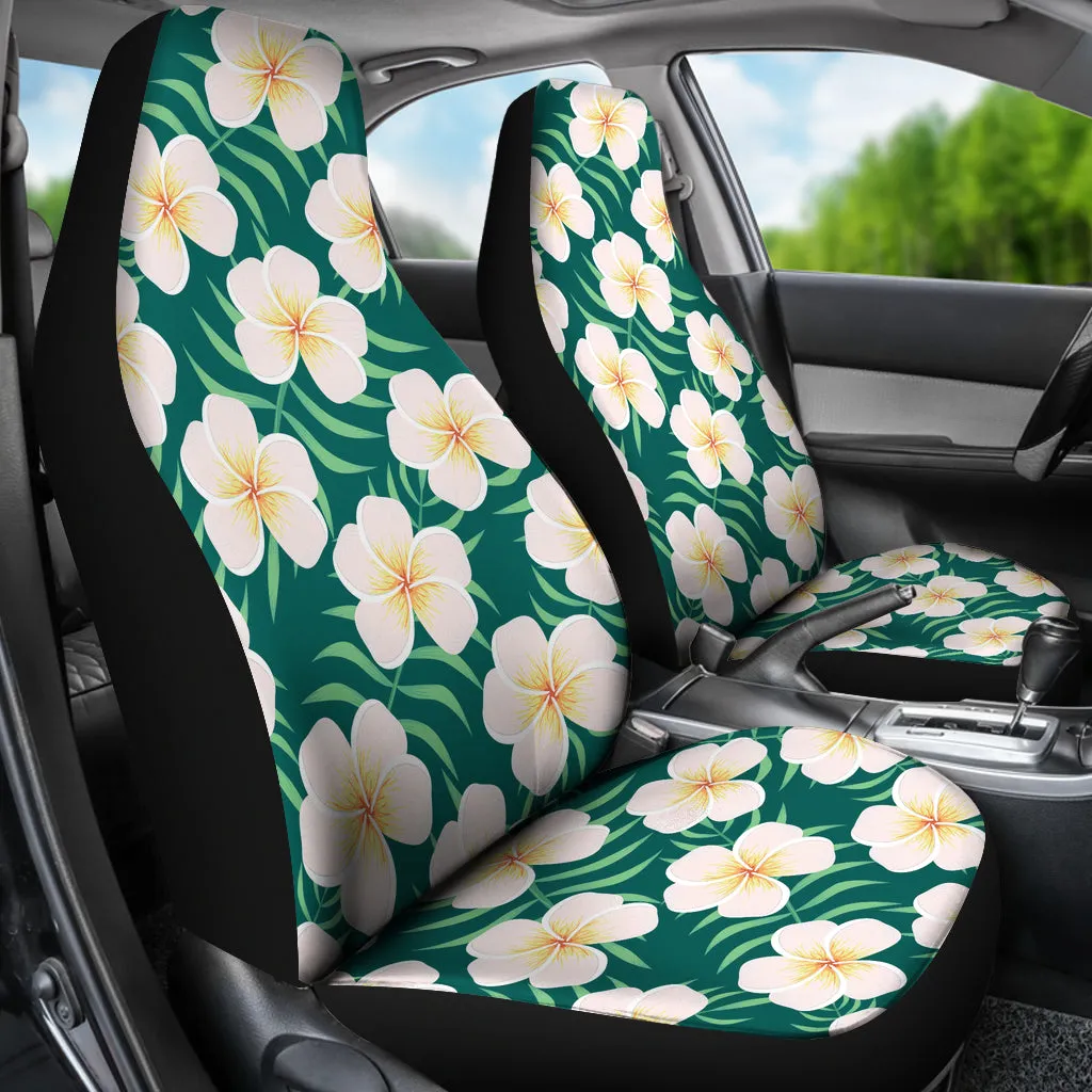 Green With Plumeria Frangipani Hawaiian Flower Pattern Car Seat Covers