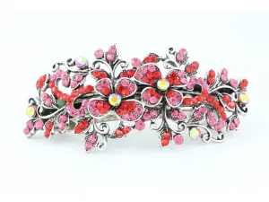 Hair barrette clip with butterfly flowers and leaves - Red