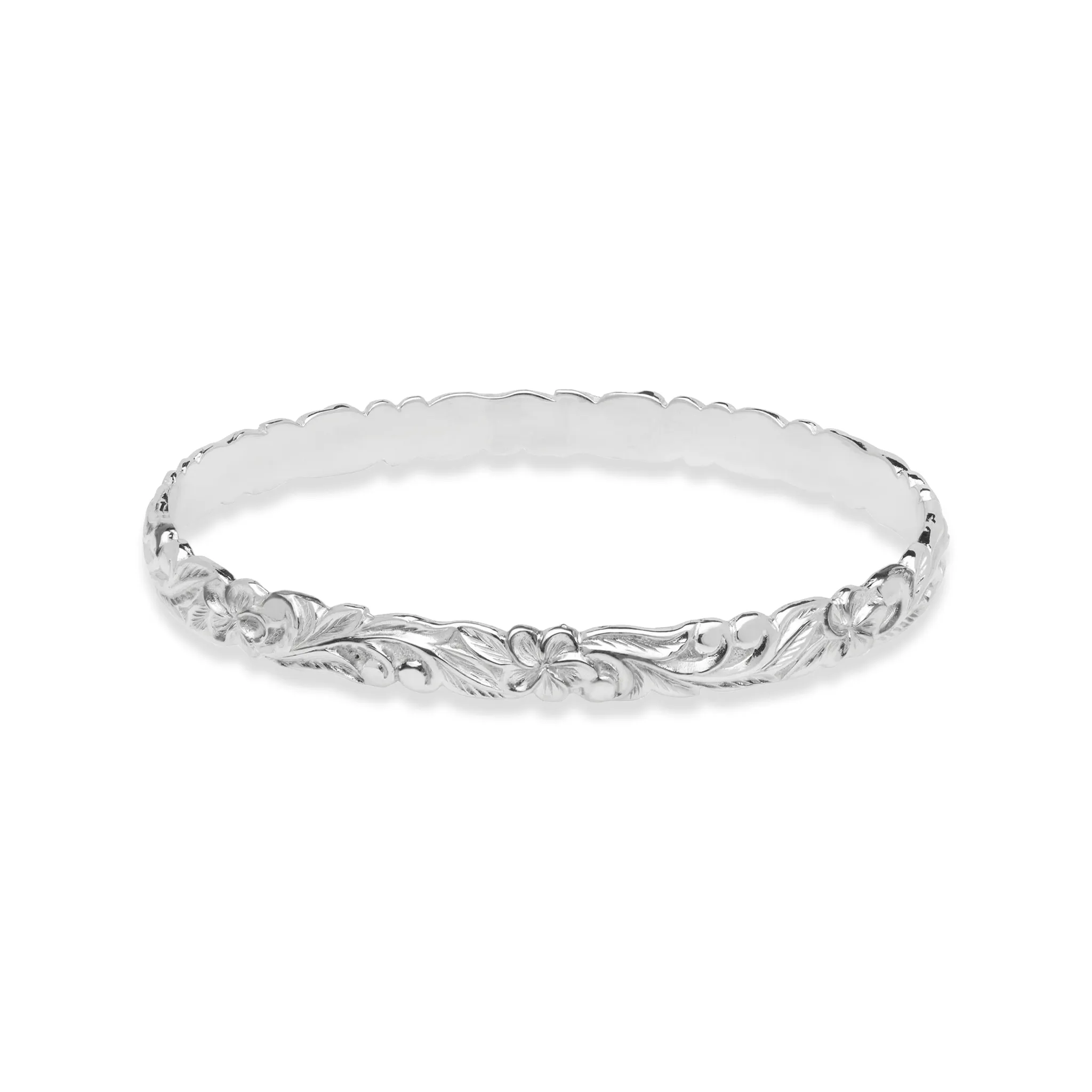 Hawaiian Heirloom Plumeria Bracelet in Sterling Silver - 6mm