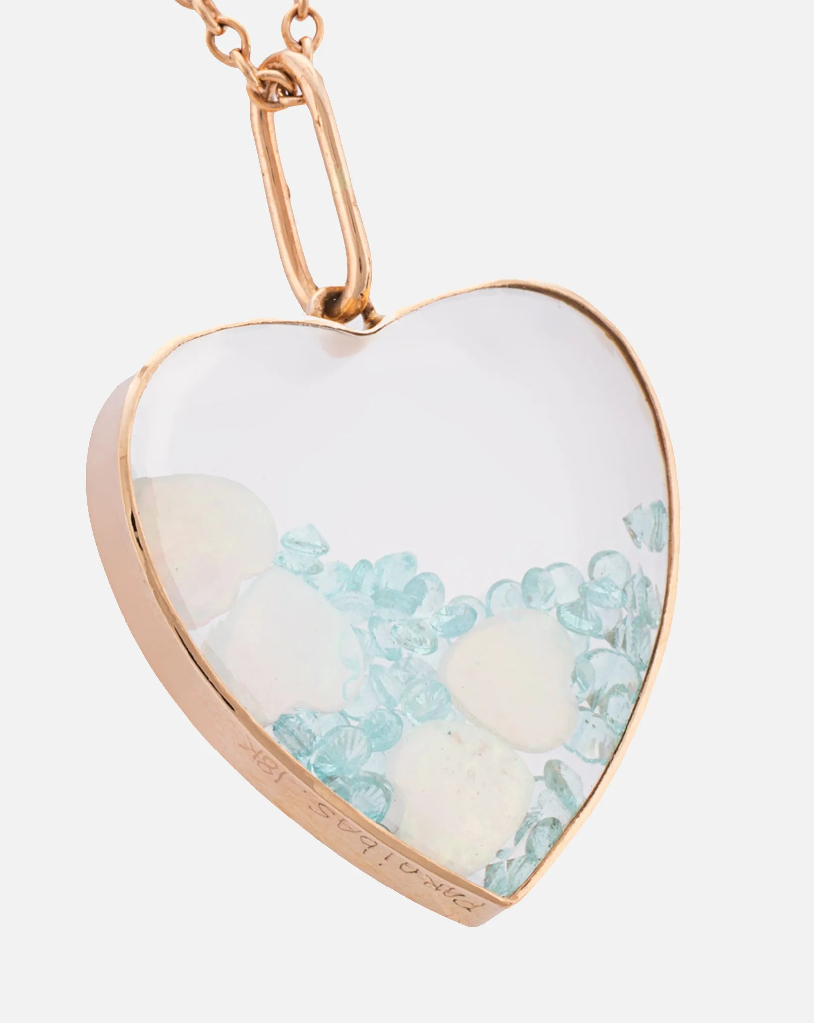 Heart Pendant with Paraiba Tournalines and Opals - Rose Gold