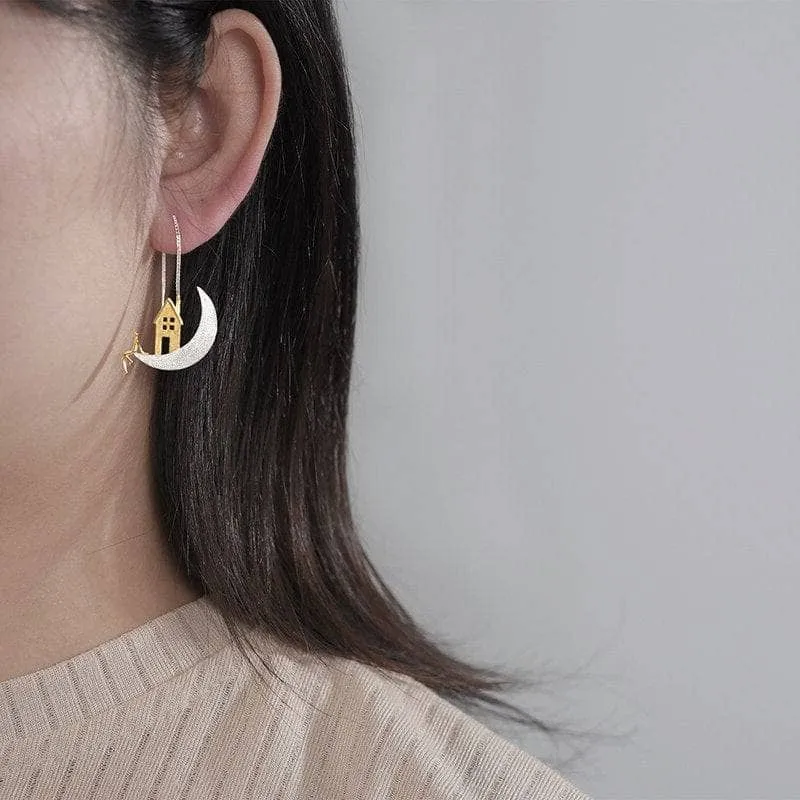 Home on the Moon Long Hanging Drop Earrings
