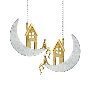 Home on the Moon Long Hanging Drop Earrings