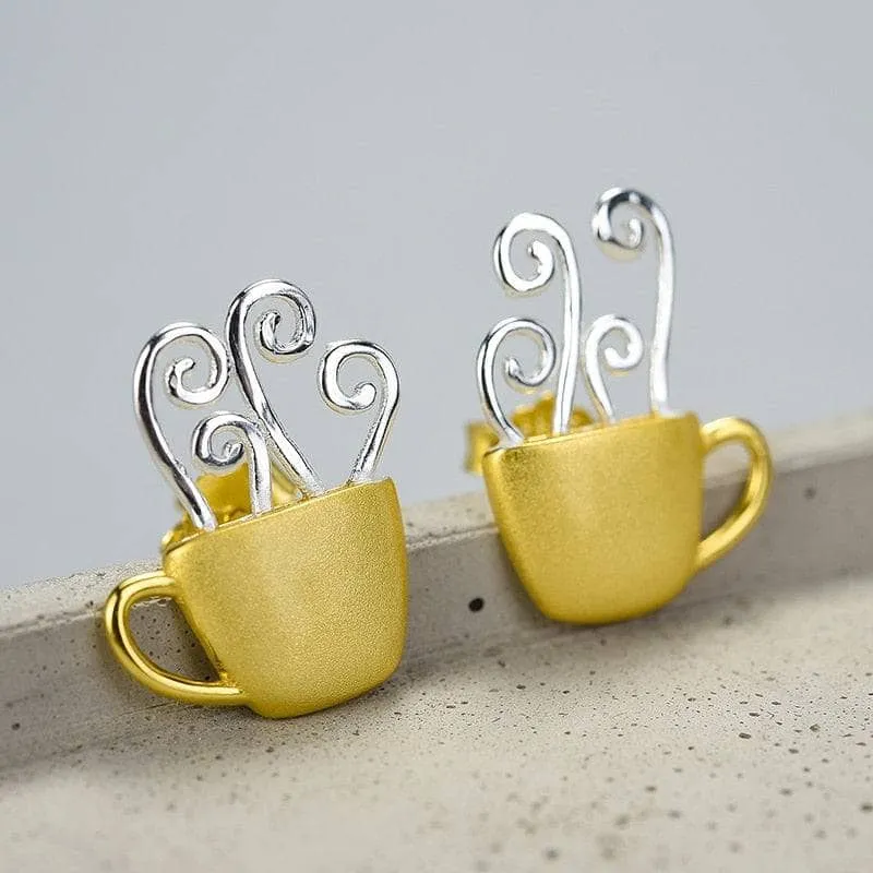 Hot Coffee Cup Fashion Stud Earrings