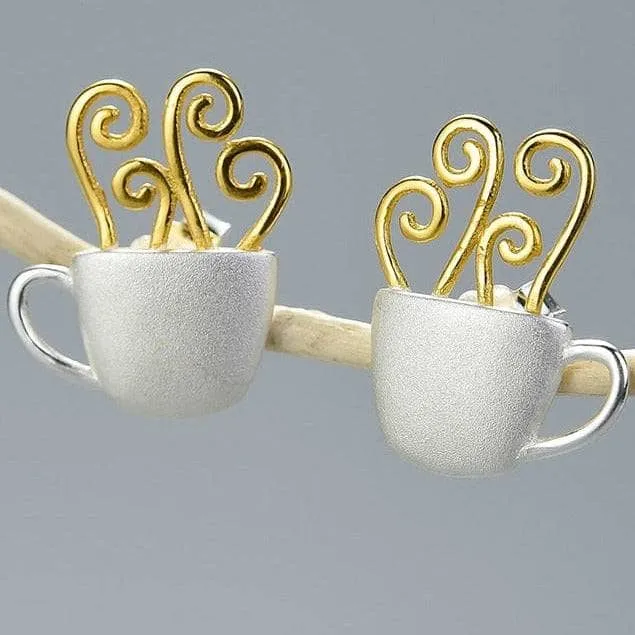 Hot Coffee Cup Fashion Stud Earrings