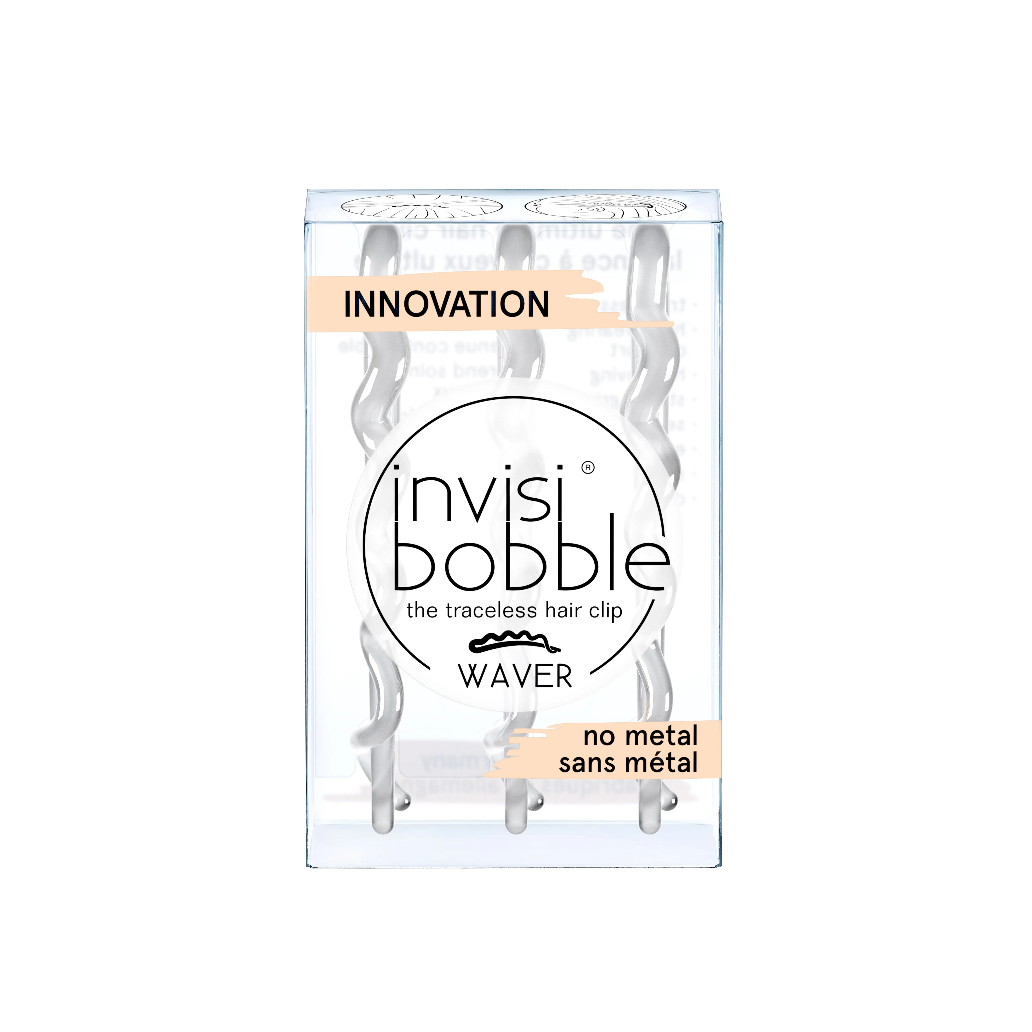 INVISIBOBBLE WAVER Hair Clip Crystal Clear , 3 Pack - No Metal, Traceless, Strong Hold, Easy Removal - Suitable for All Hair Types