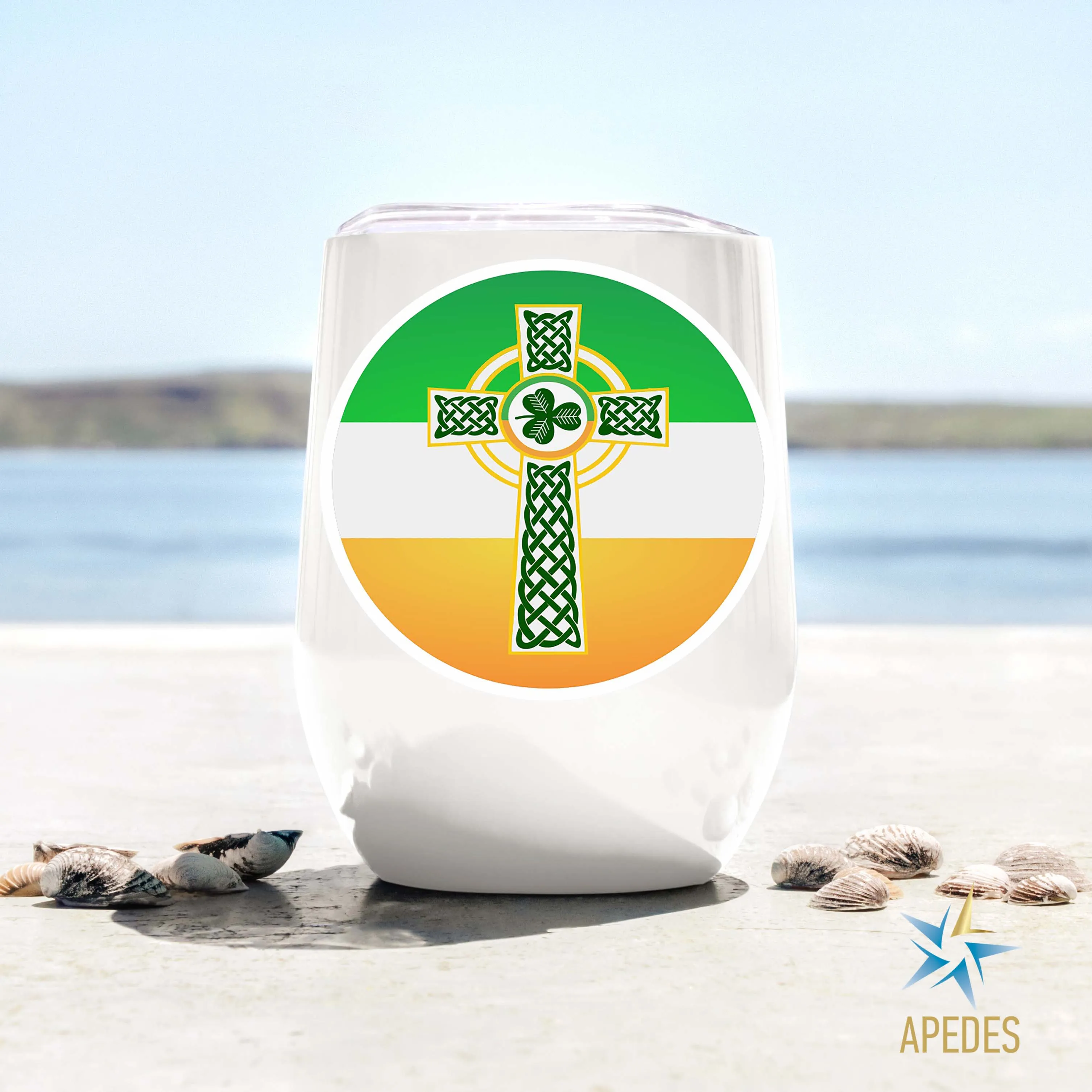 Irish Celtic Crest Ireland Flag Stainless Steel Stemless Wine Cup 12 OZ