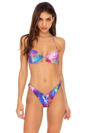 ISLA HOLBOX - Ring Drawstring Halter Bandeau & High Leg Brazilian Bottom • Multicolor