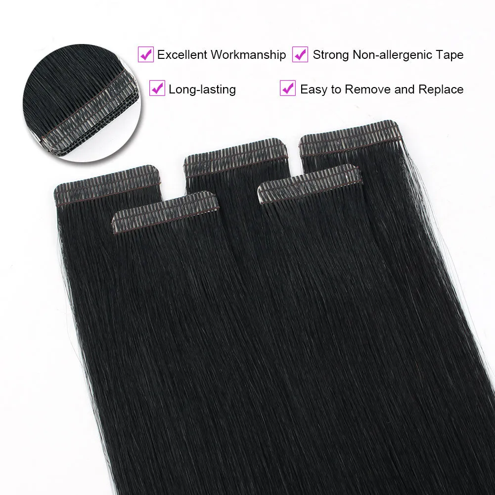 Jet Black (#1) Virgin Tape  In Hair Extensions