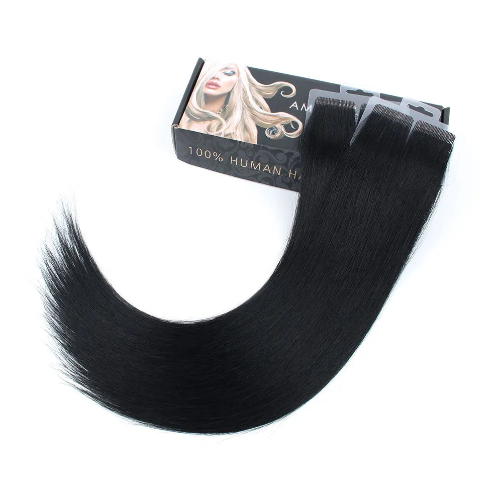 Jet Black (#1) Virgin Tape  In Hair Extensions