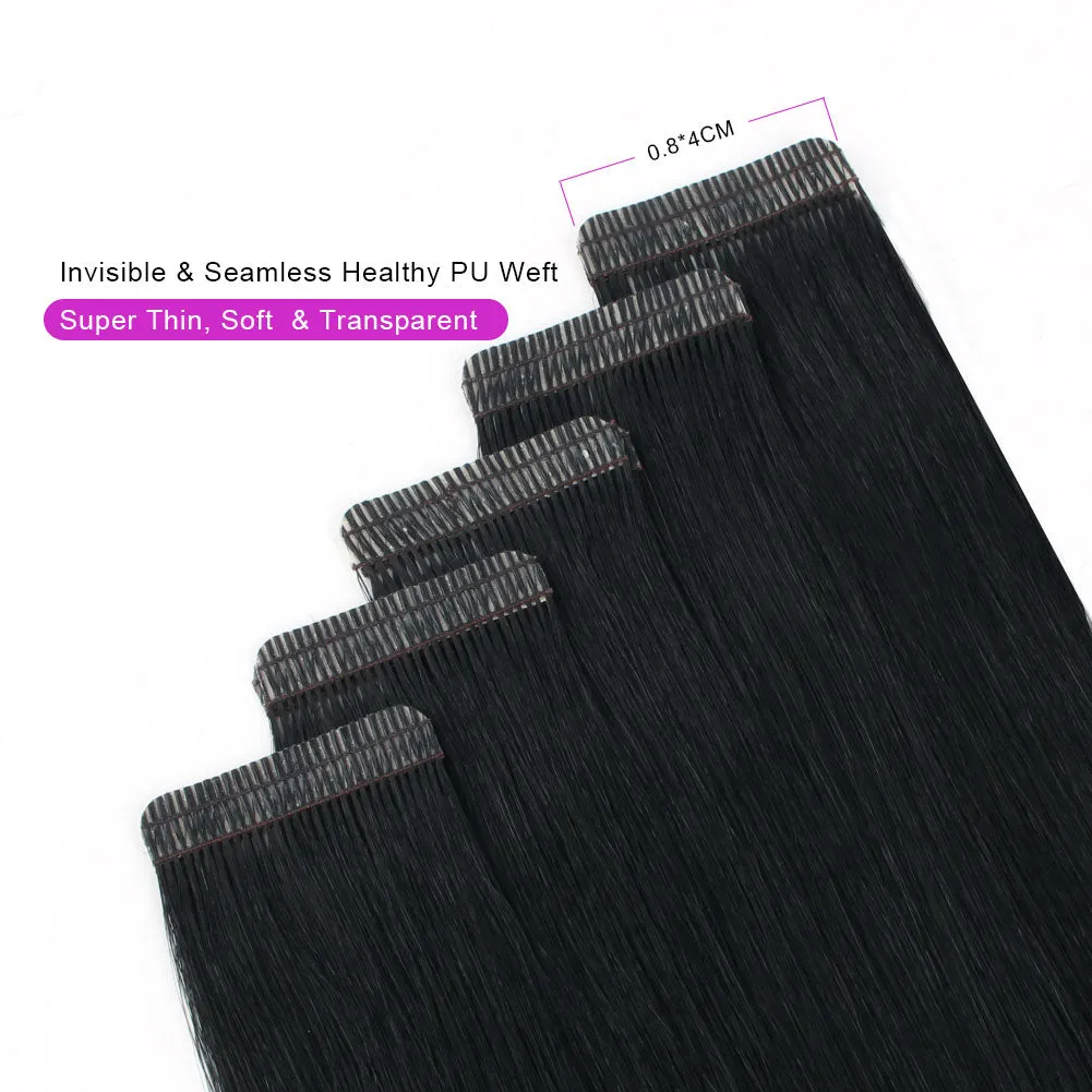 Jet Black (#1) Virgin Tape  In Hair Extensions