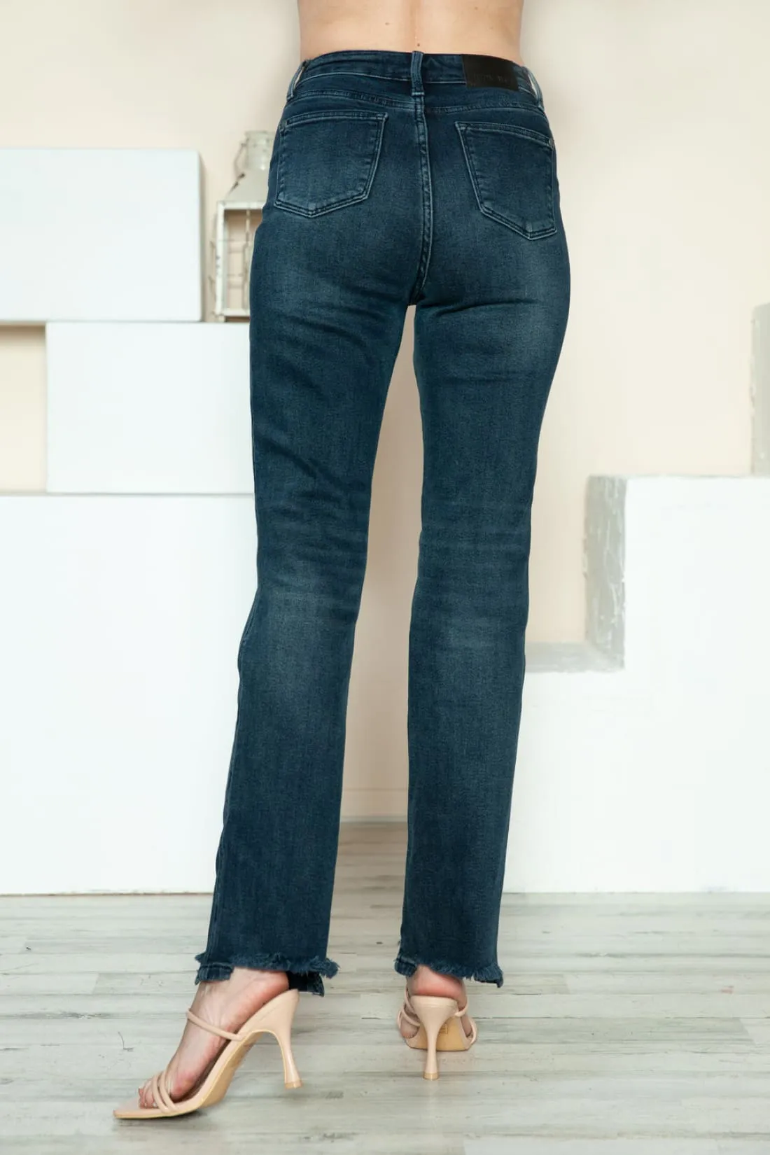 Judy Blue Button Fly Destroyed Hem Straight Jeans