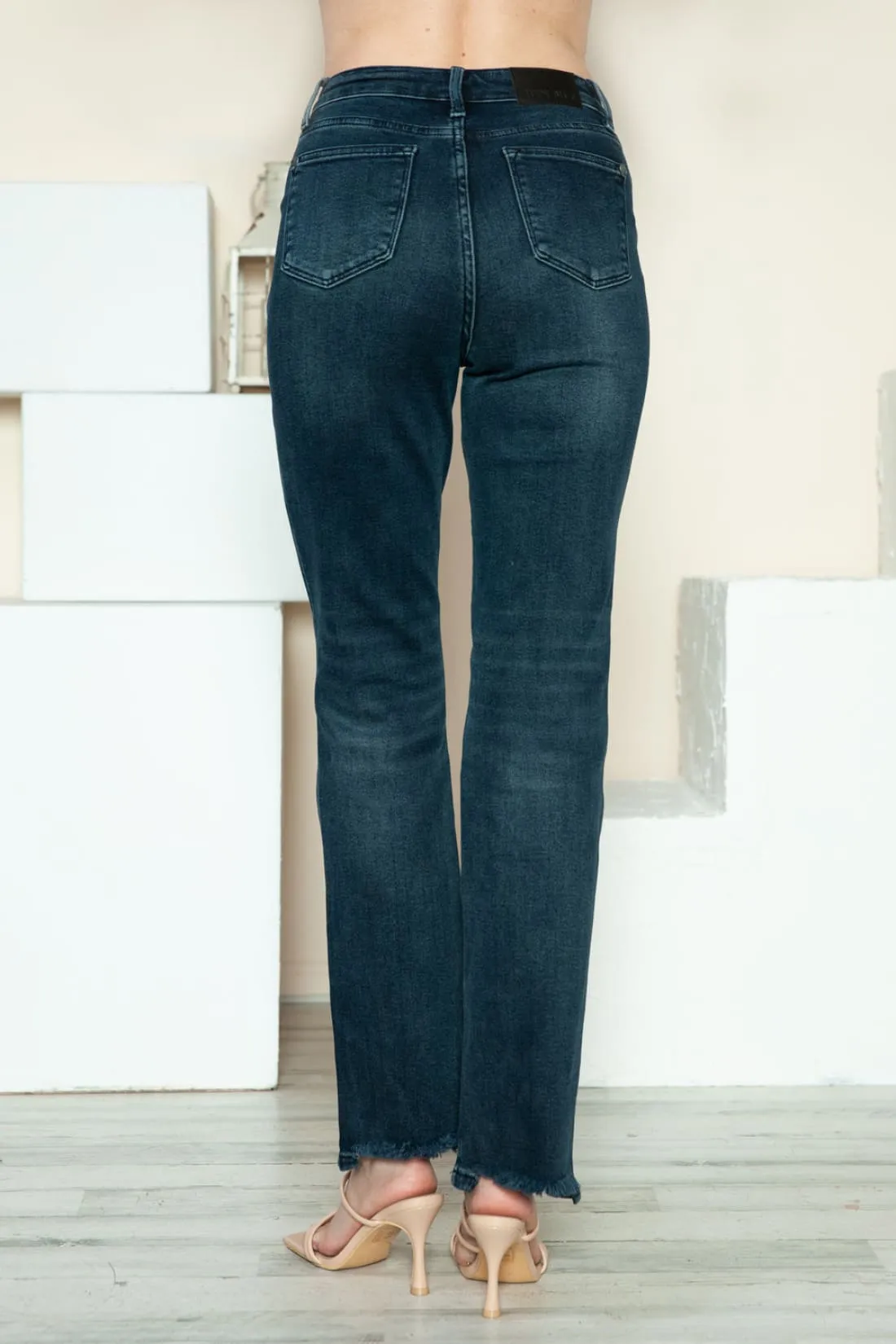Judy Blue Button Fly Destroyed Hem Straight Jeans