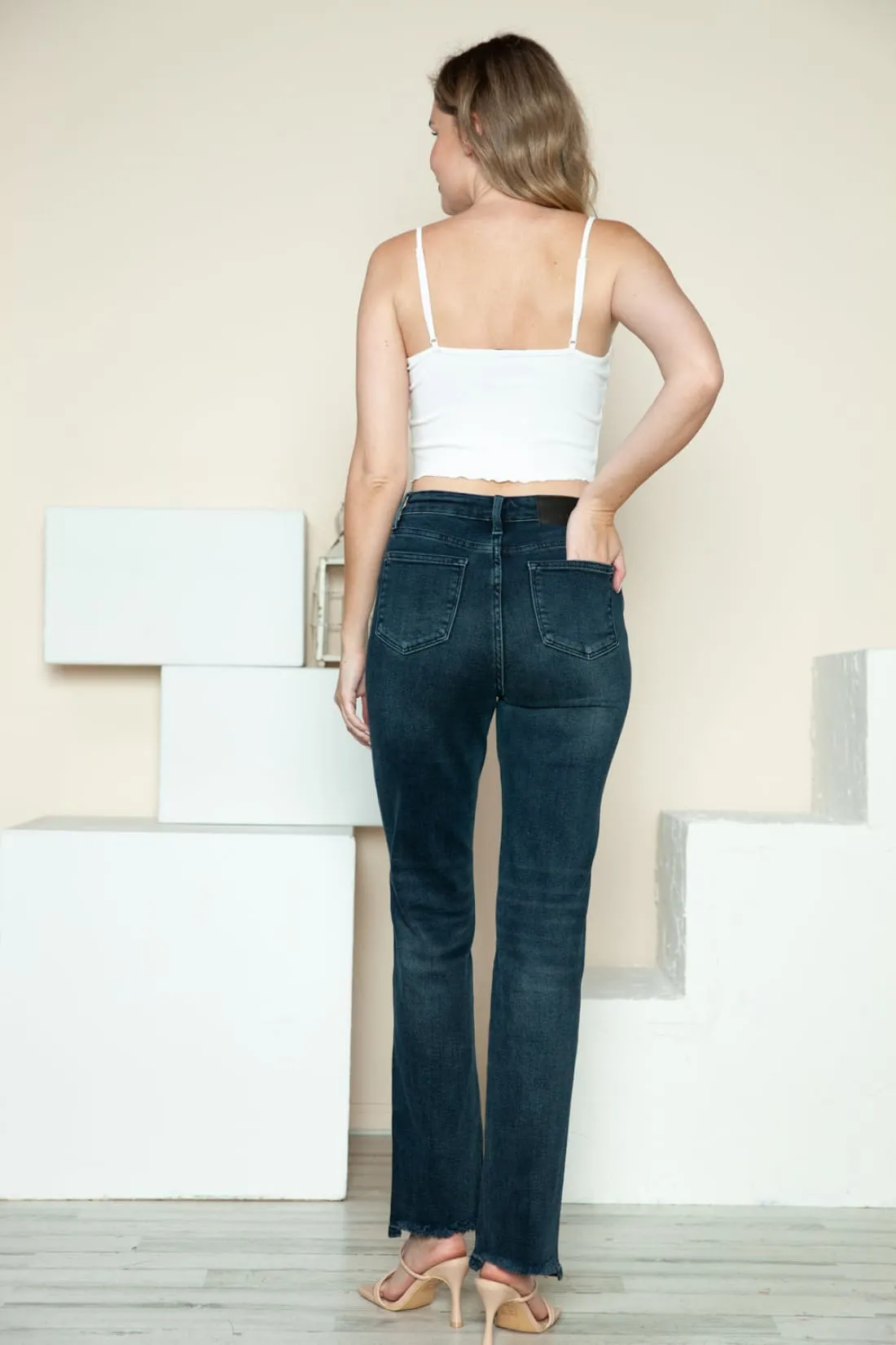 Judy Blue Button Fly Destroyed Hem Straight Jeans