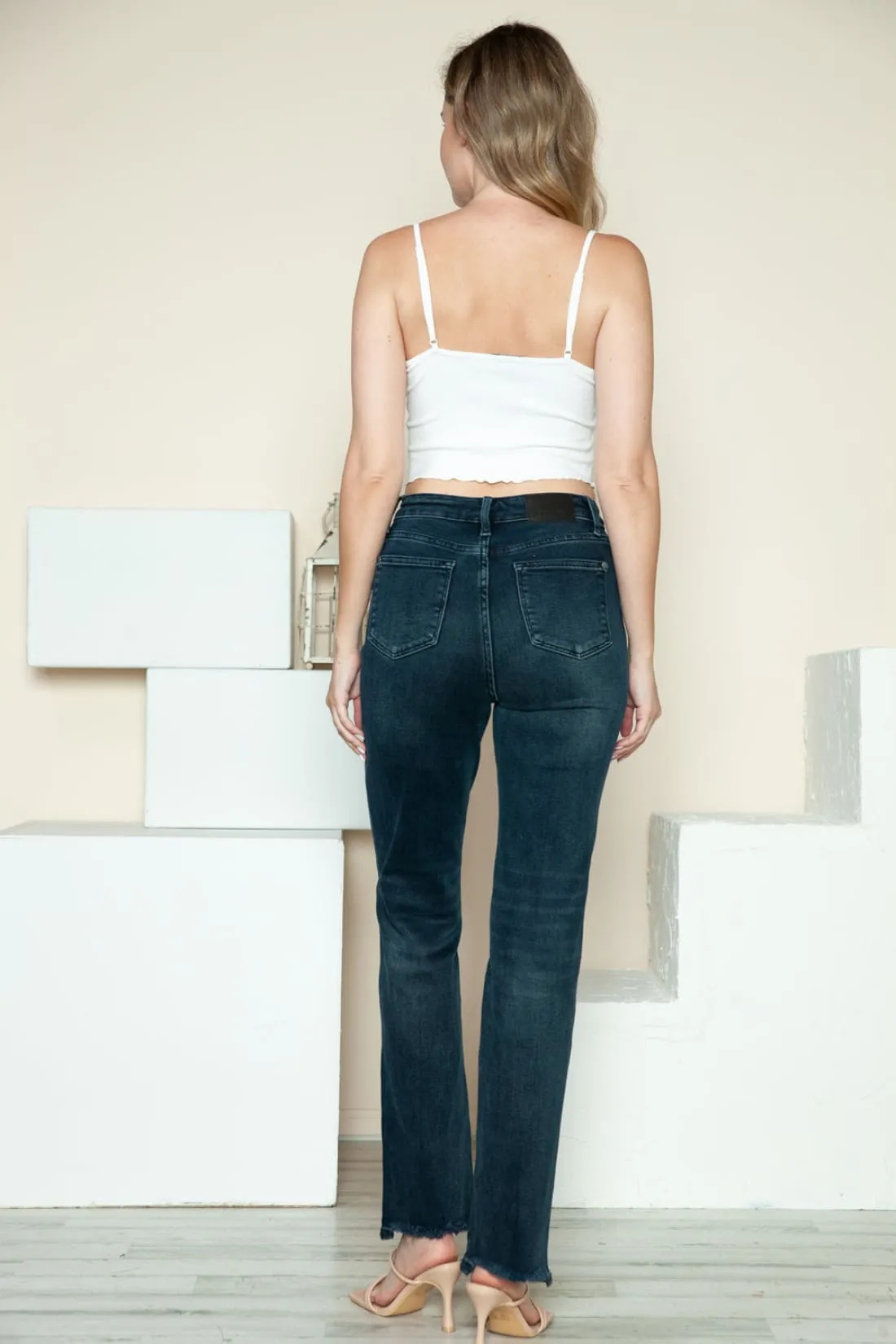 Judy Blue Button Fly Destroyed Hem Straight Jeans