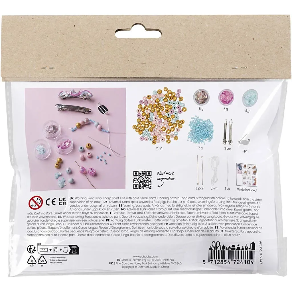 Kid's Jewellery Craft Kit Necklace Bracelet Clips Brooch Pastel Blue Pink - All Materials Included