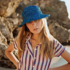 Kirana Raffia Boater Hat, in Tropical Blue