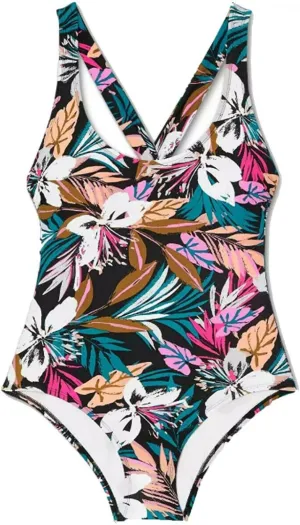 Kona Sol Twist-Back Medium-Coverage One Piece Swimsuit Tropical Medium