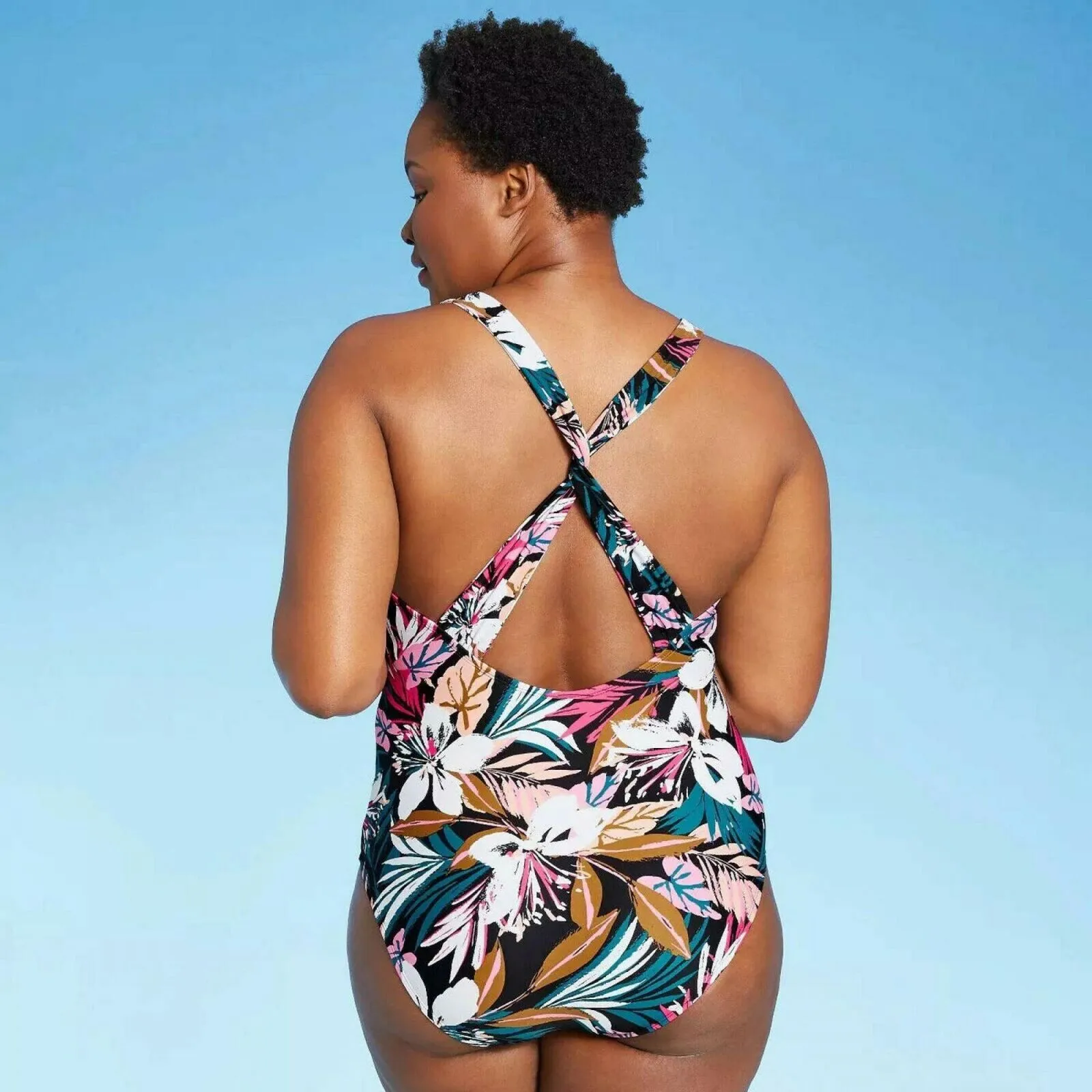 Kona Sol Twist-Back Medium-Coverage One Piece Swimsuit Tropical Medium