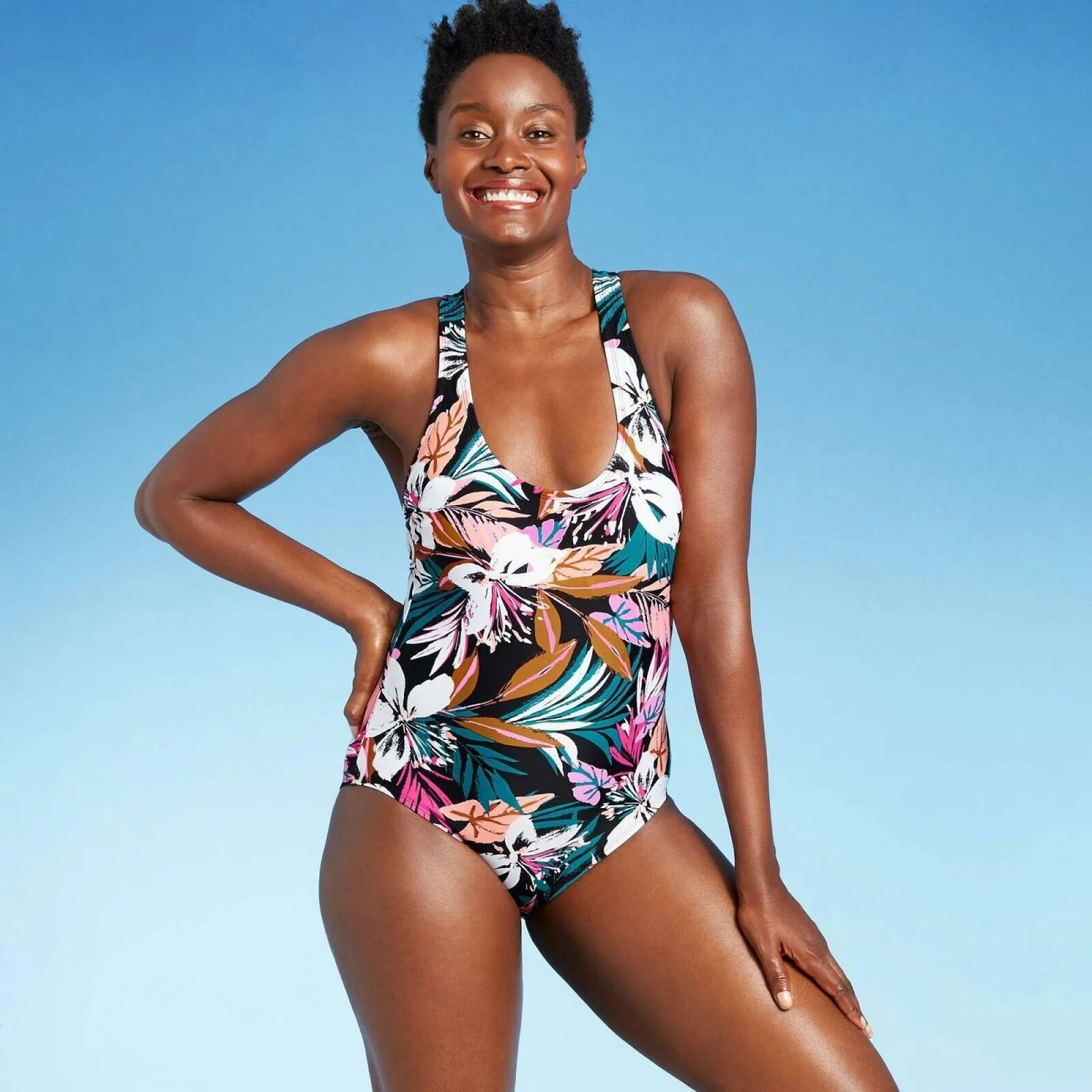 Kona Sol Twist-Back Medium-Coverage One Piece Swimsuit Tropical Medium