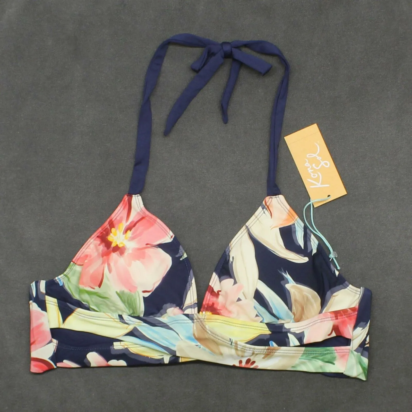 Kona Sol Women's Faux Wrap Timeless Garden Halter Bikini Top