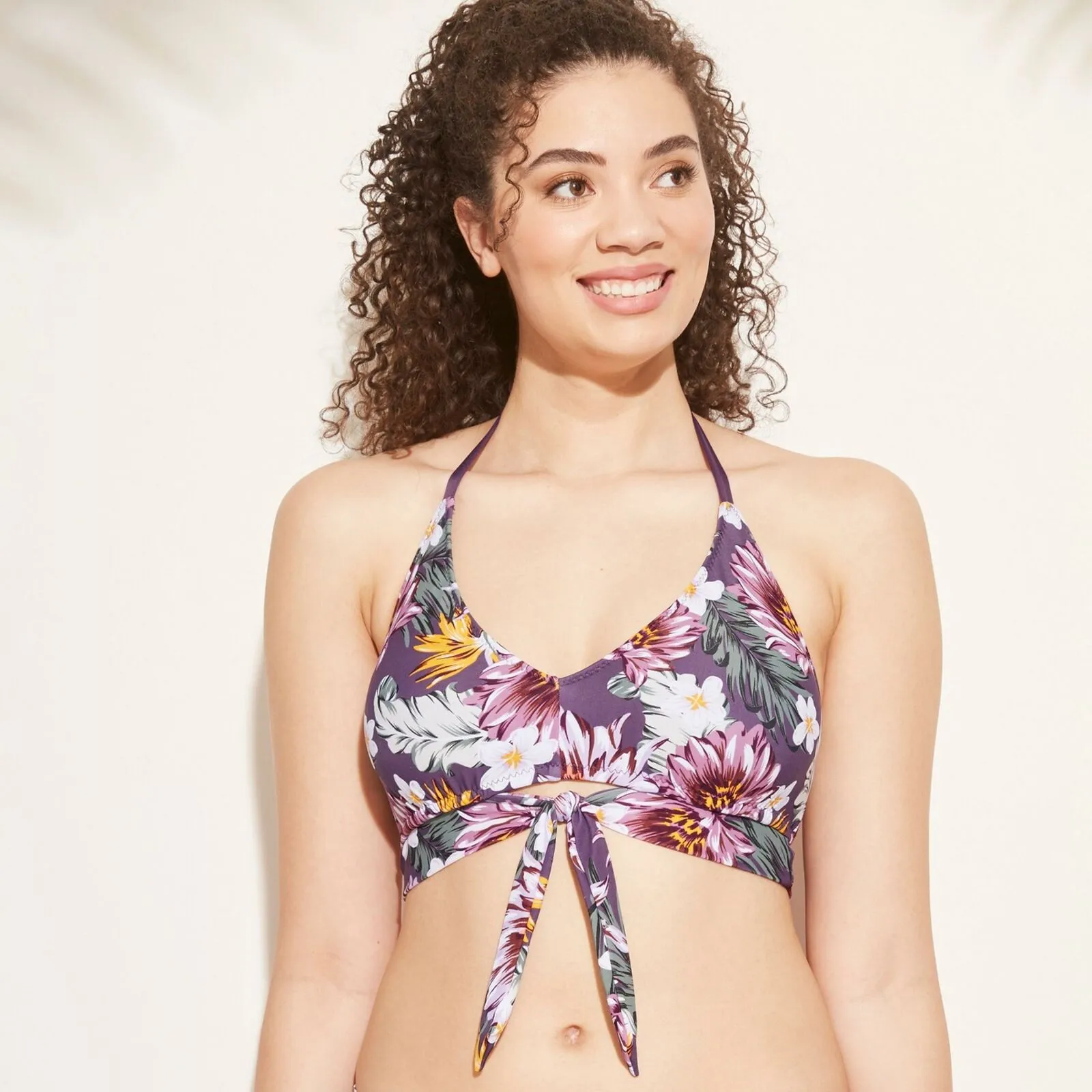 Kona Sol Women's Tie Front Halter Bralette Bikini Top