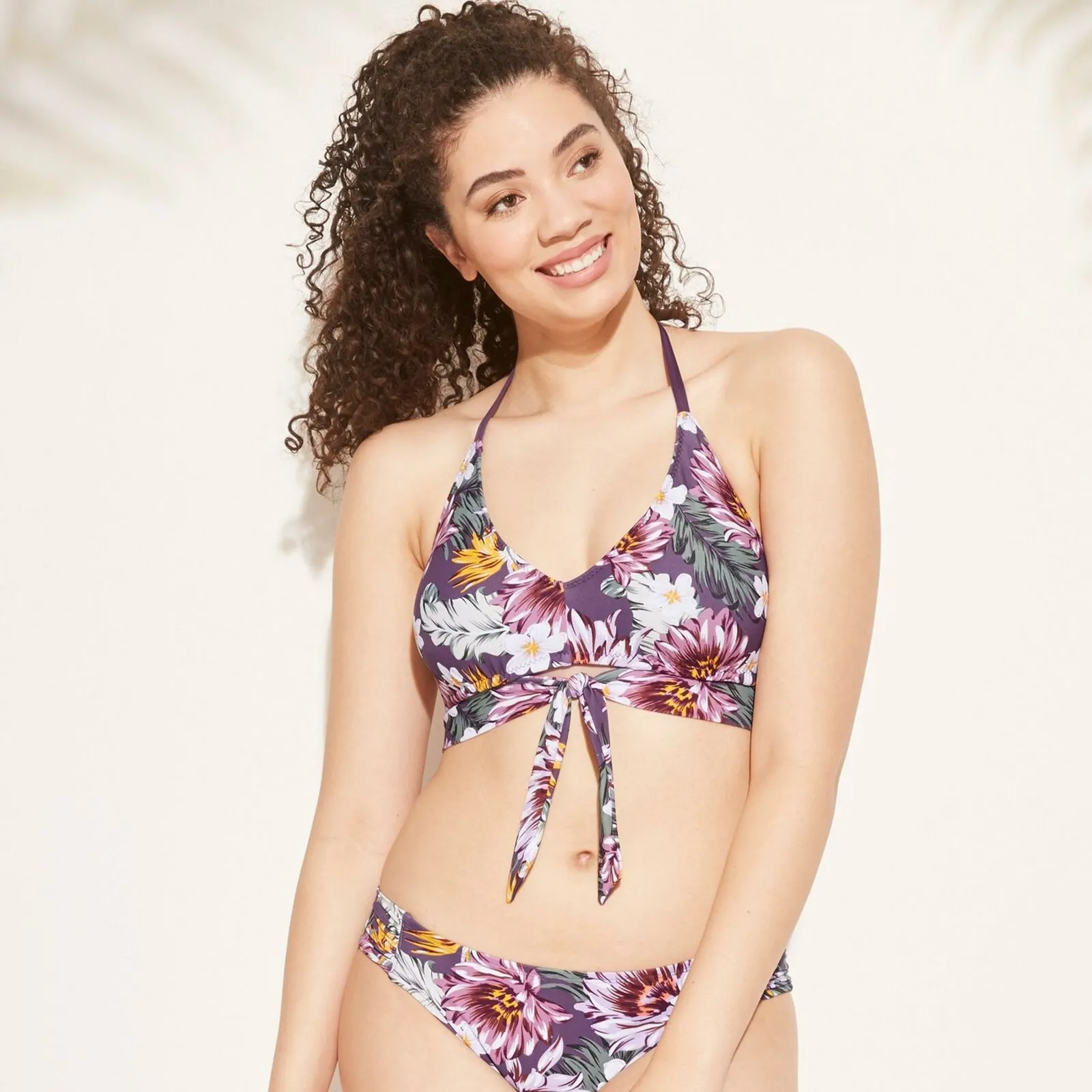 Kona Sol Women's Tie Front Halter Bralette Bikini Top