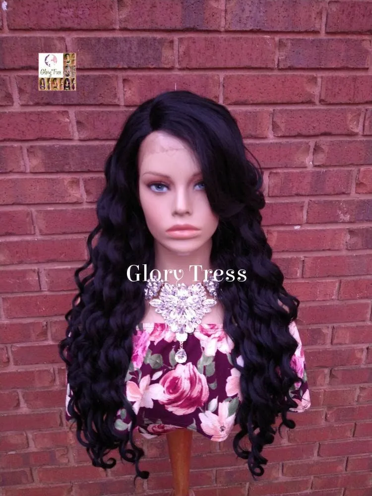Lace Front Wig, Glory Tress, Wig, Wavy Wig, Black Wig, Wigs, African American Wig, Wavy Lace Front Wig, Side Bangs // DELIGHTFUL