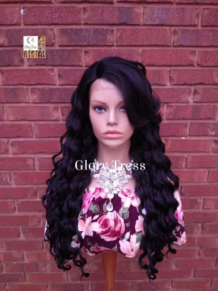 Lace Front Wig, Glory Tress, Wig, Wavy Wig, Black Wig, Wigs, African American Wig, Wavy Lace Front Wig, Side Bangs // DELIGHTFUL