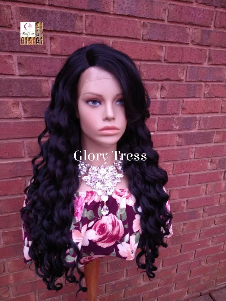 Lace Front Wig, Glory Tress, Wig, Wavy Wig, Black Wig, Wigs, African American Wig, Wavy Lace Front Wig, Side Bangs // DELIGHTFUL