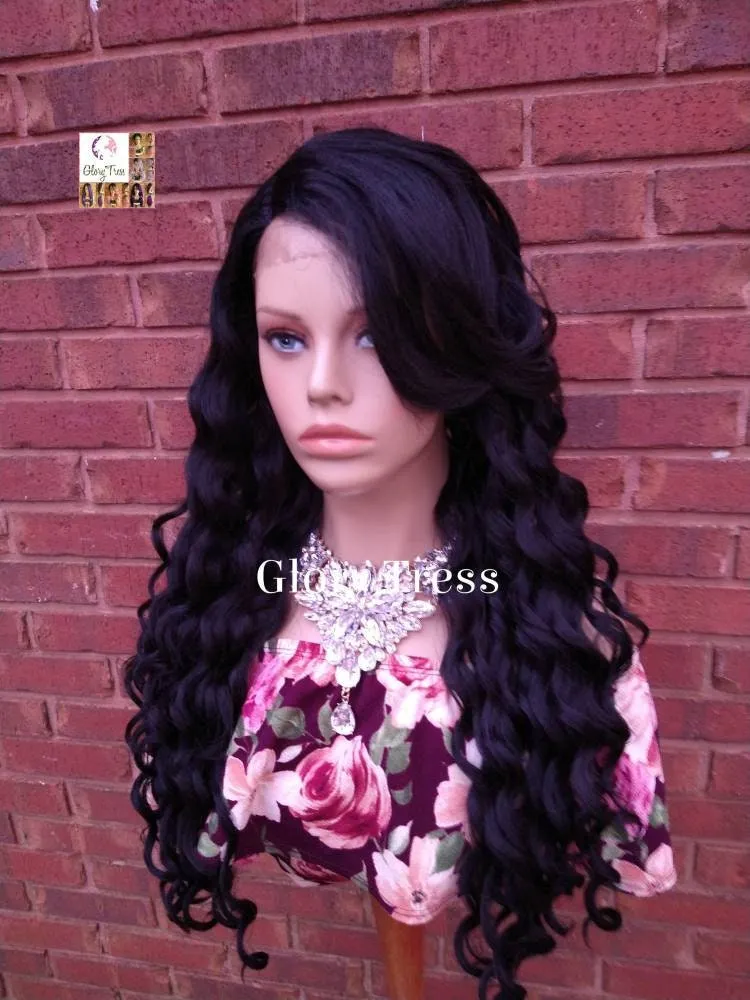 Lace Front Wig, Glory Tress, Wig, Wavy Wig, Black Wig, Wigs, African American Wig, Wavy Lace Front Wig, Side Bangs // DELIGHTFUL