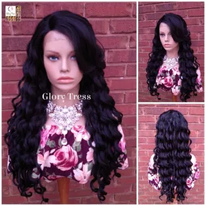 Lace Front Wig, Glory Tress, Wig, Wavy Wig, Black Wig, Wigs, African American Wig, Wavy Lace Front Wig, Side Bangs // DELIGHTFUL