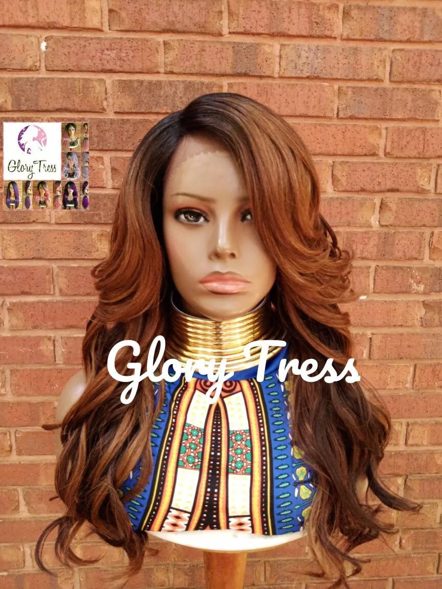 Lace Front Wig, Wavy Lace Front Wig, Ombre Auburn Wig, Dark Rooted Bombshell Wig, On Sale // PURITY2