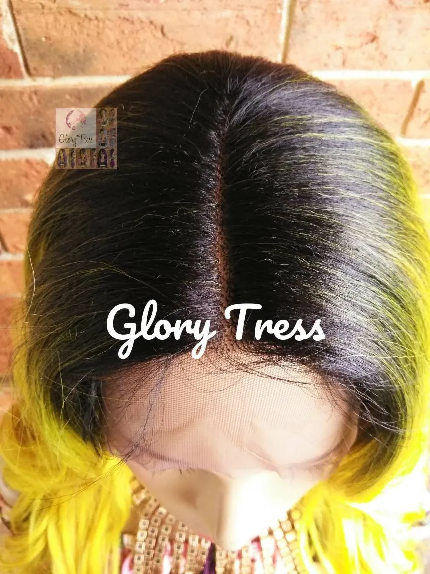 Lace Front Wig, Wavy Lace Front Wig, Wigs, Ombre Wig, Wig, Ombre Yellow Wig, Glory Tress, Cosplay Wig, Heat Resistant Wig, CLEARANCE / SUNNY